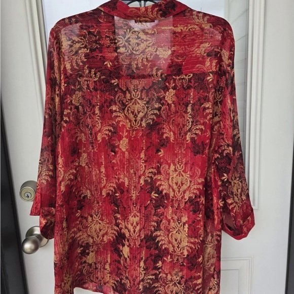 Catherines Sheer Tunic Top 2X Plus Womens 3/4 Sleeve Orange Paisely Open Front - Picture 15 of 15